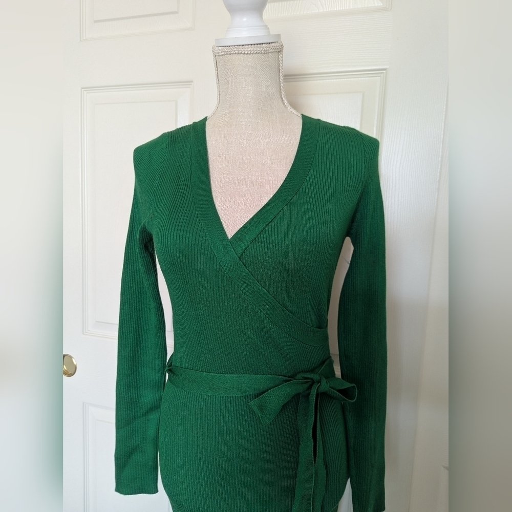 Vici Drape Knit Midi Sweater Dress in Green - Picture 6 of 9